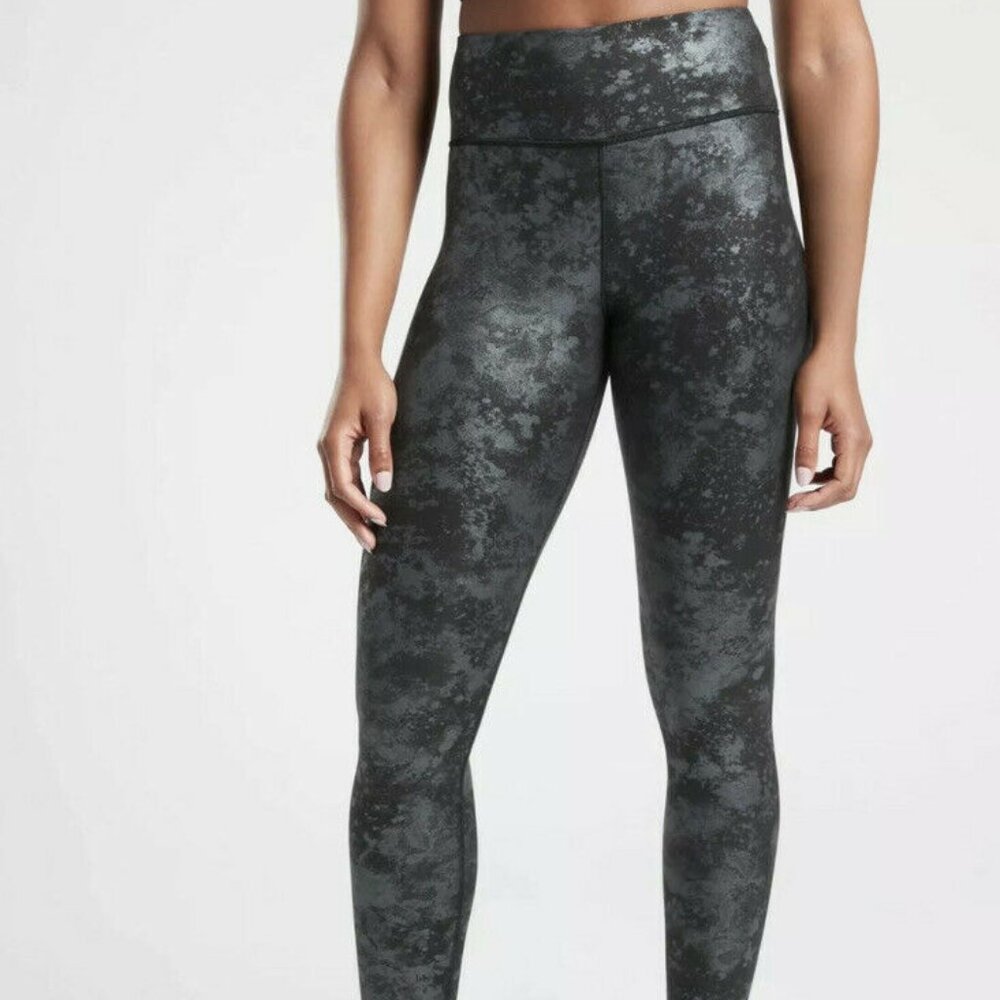 Athleta Gray Silver Metallic Pearl Shine Elation Misty Lace High Waist Leggings